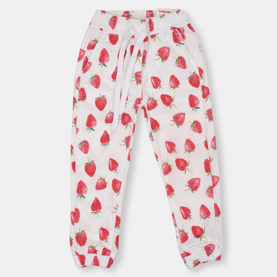 Girls Jegging Cotton Big Strawberry - White