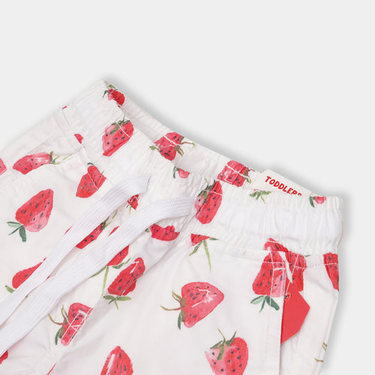 Girls Jegging Cotton Big Strawberry - White