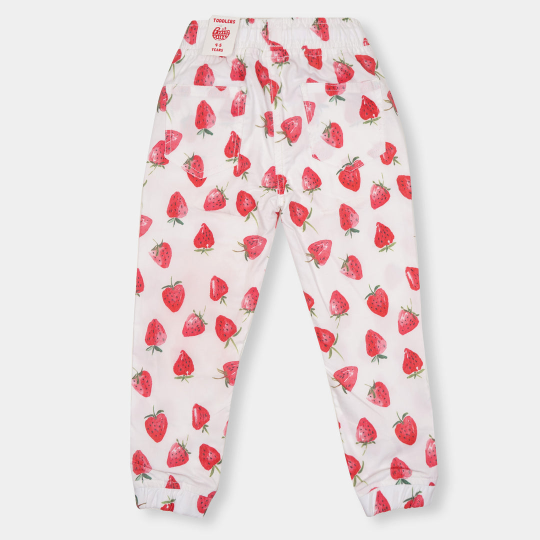 Girls Jegging Cotton Big Strawberry - White