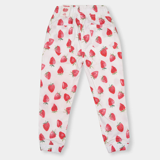 Girls Jegging Cotton Big Strawberry - White