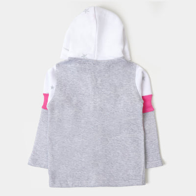 Girls Hooded Knitted Jacket All Over Stars - White/Gray