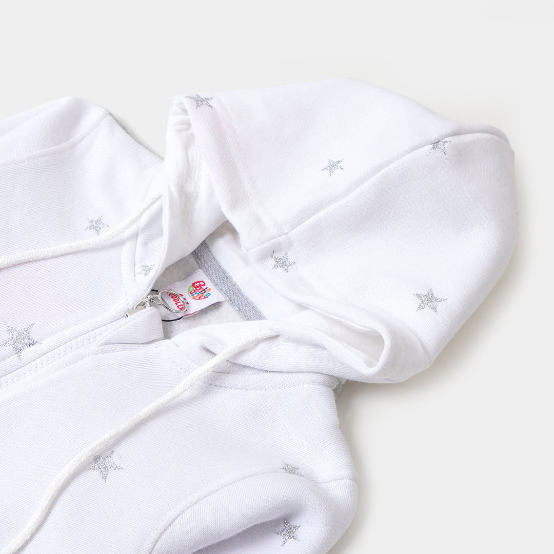Girls Hooded Knitted Jacket All Over Stars - White/Gray
