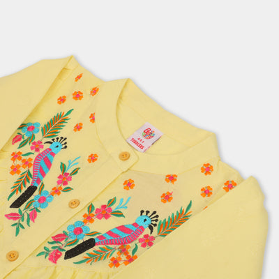 Girls Embroidered Top Floral Gardenia - L-Yellow