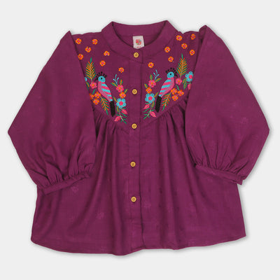 Girls Embroidered Top Floral Gardenia - Purple