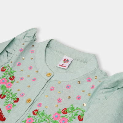 Girls Embroidered Top Strawberry - Mint