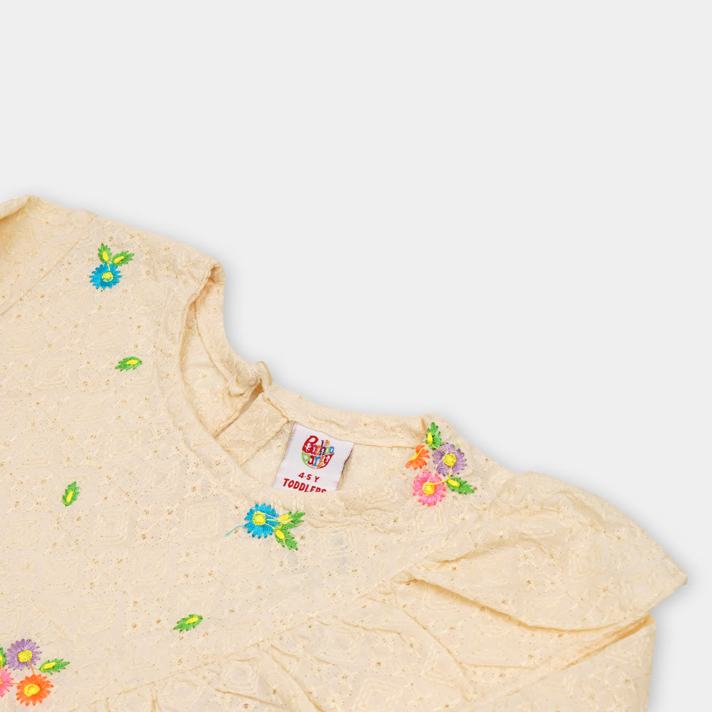 Girls EMB Top Chicken Garden - Cream