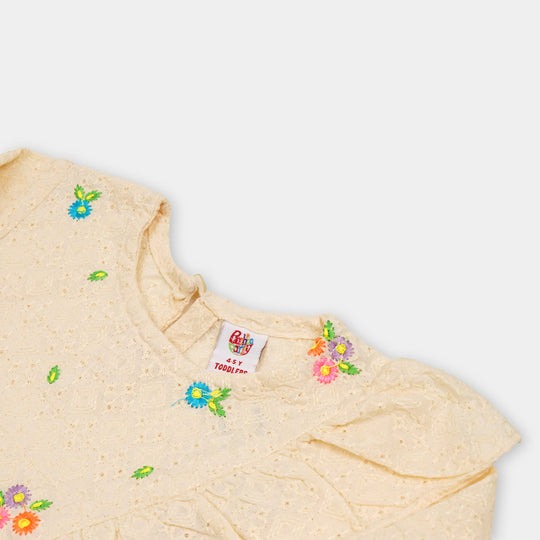 Girls EMB Top Chicken Garden - Cream