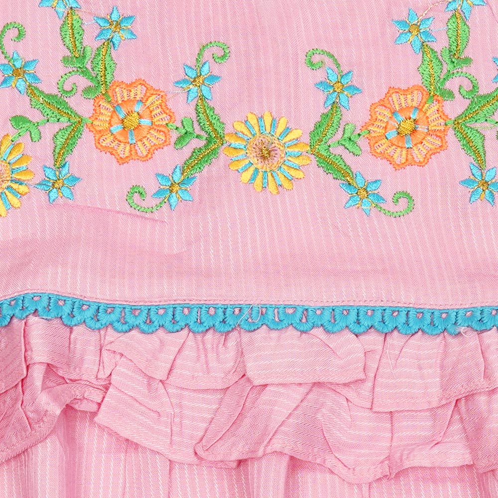 Girls Embroidered Top Flowers - Pink