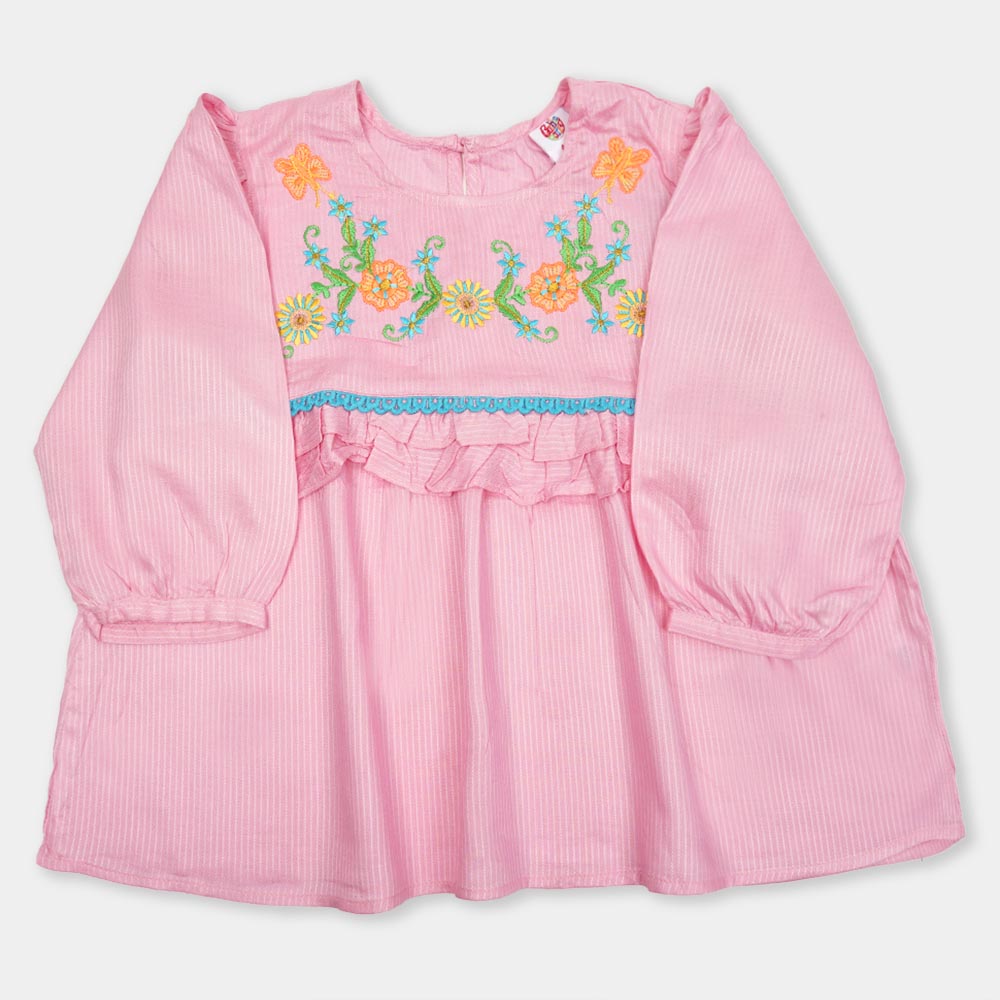 Girls Embroidered Top Flowers - Pink
