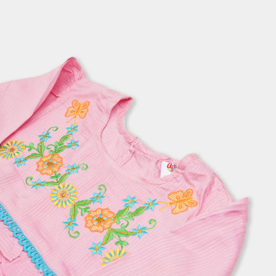 Girls Embroidered Top Flowers - Pink