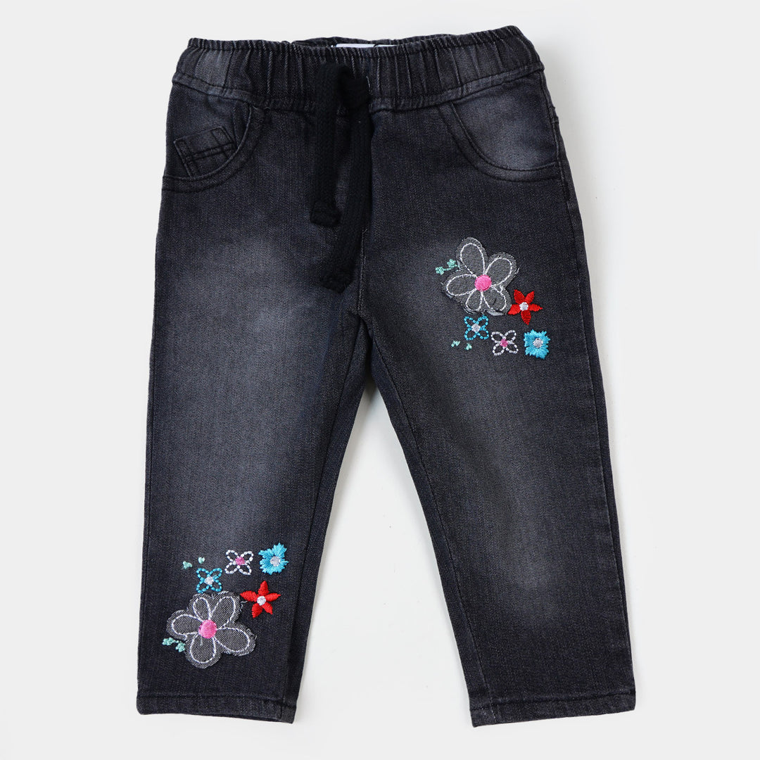 Infant Girls Pant Denim Floral App-Black