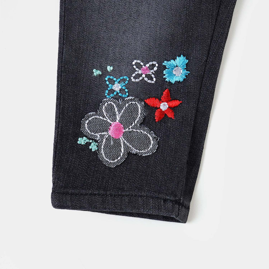 Infant Girls Pant Denim Floral App-Black