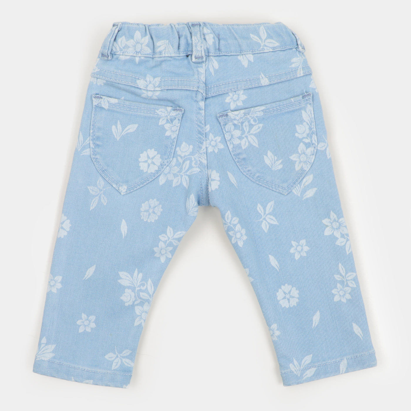 Infant Girls Pant Denim Floral - Ice Blue