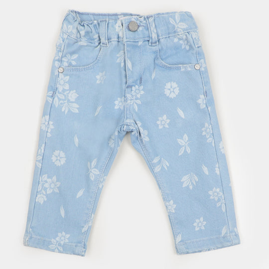 Infant Girls Pant Denim Floral - Ice Blue