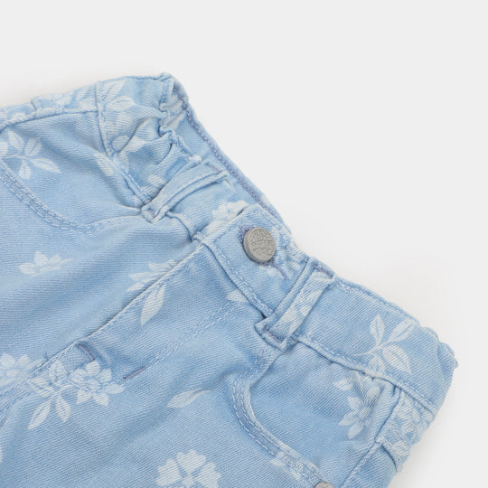 Infant Girls Pant Denim Floral - Ice Blue