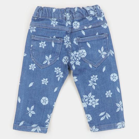 Infant Girls Pant Denim Floral - Mid Blue