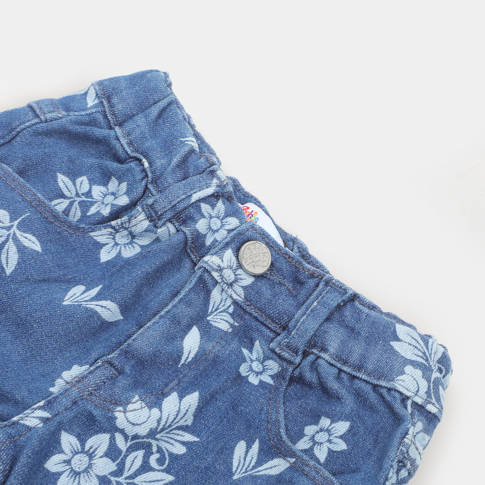 Infant Girls Pant Denim Floral - Mid Blue