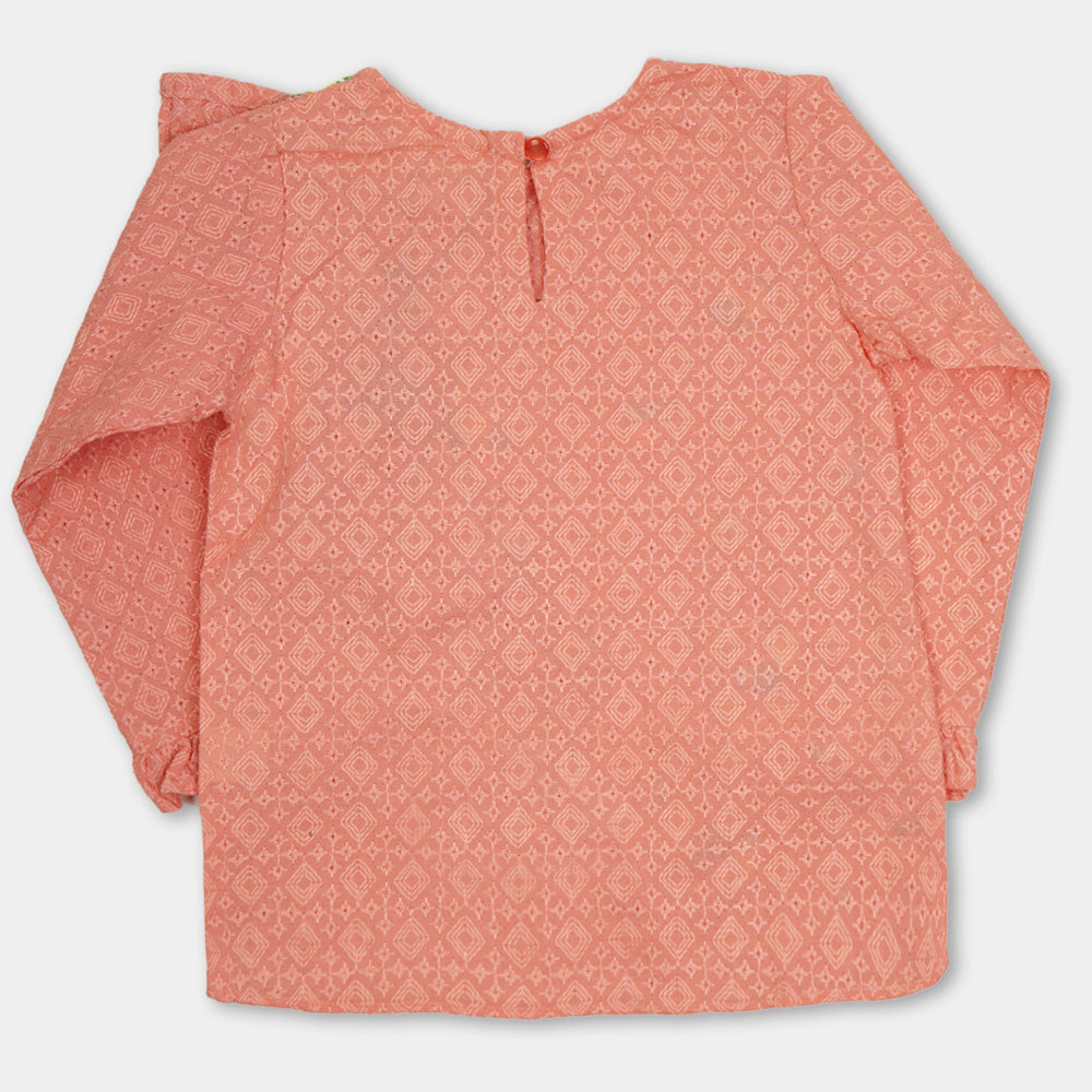 Girls Chicken EMB Top -Peach