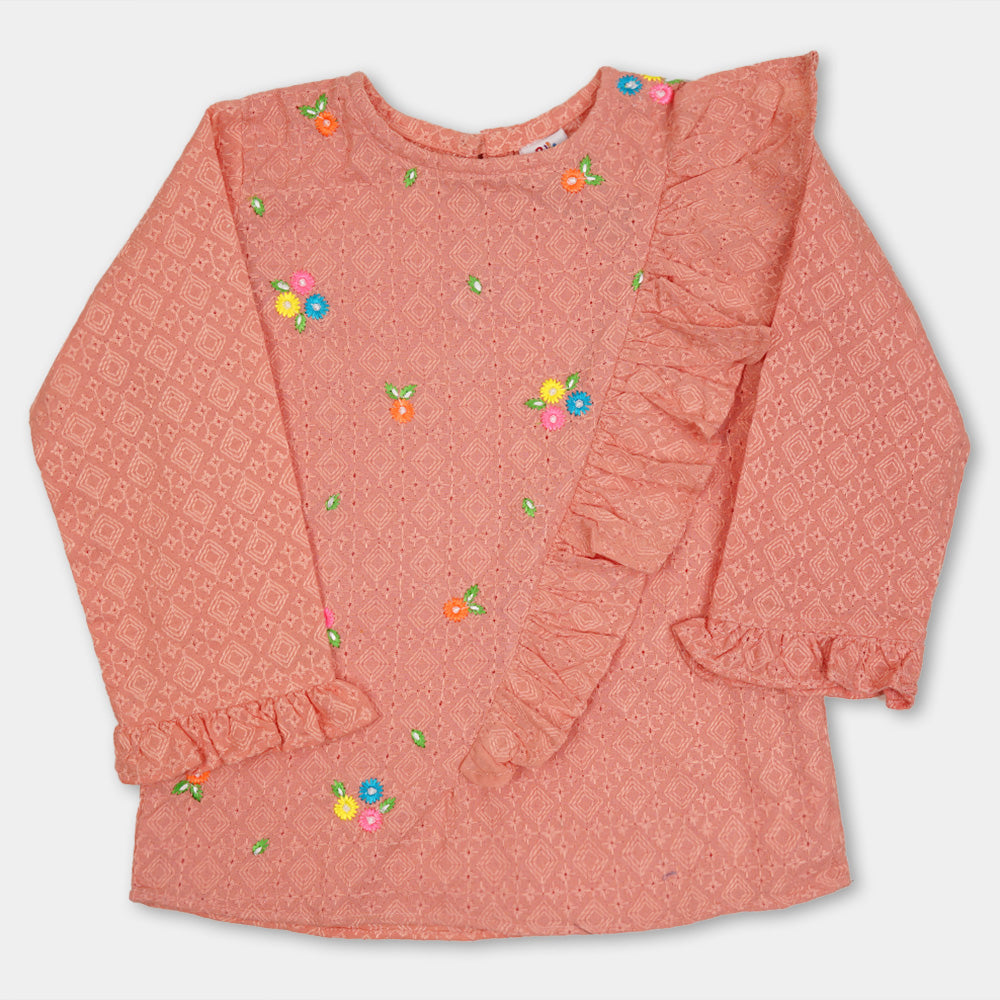 Girls Chicken EMB Top -Peach