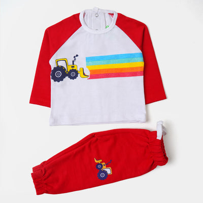 Infant Boys Knitted Suit Tractor - Red