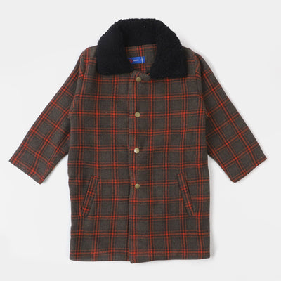 Boys Woolen Trench Coat Checked