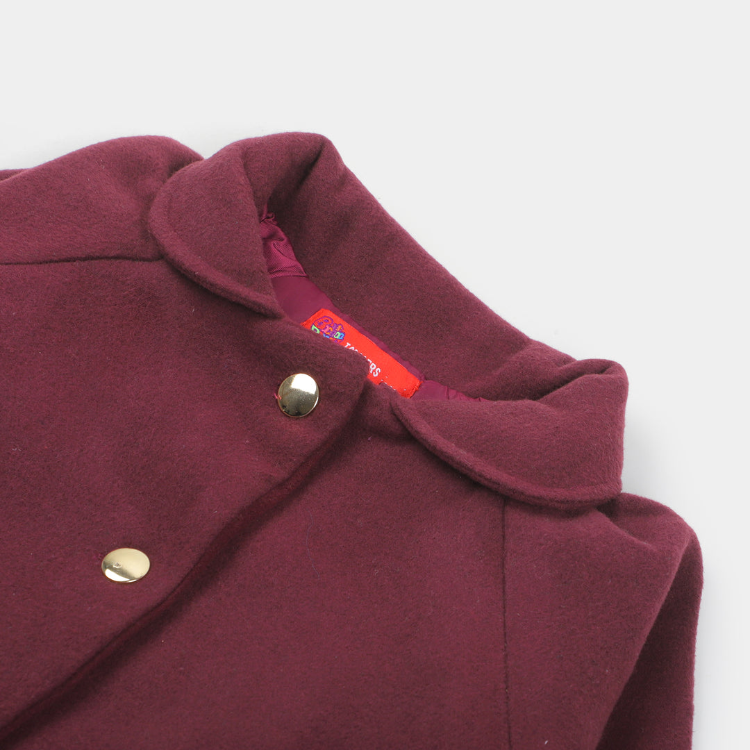 Girls Woolen Trench Coat - Burgundy