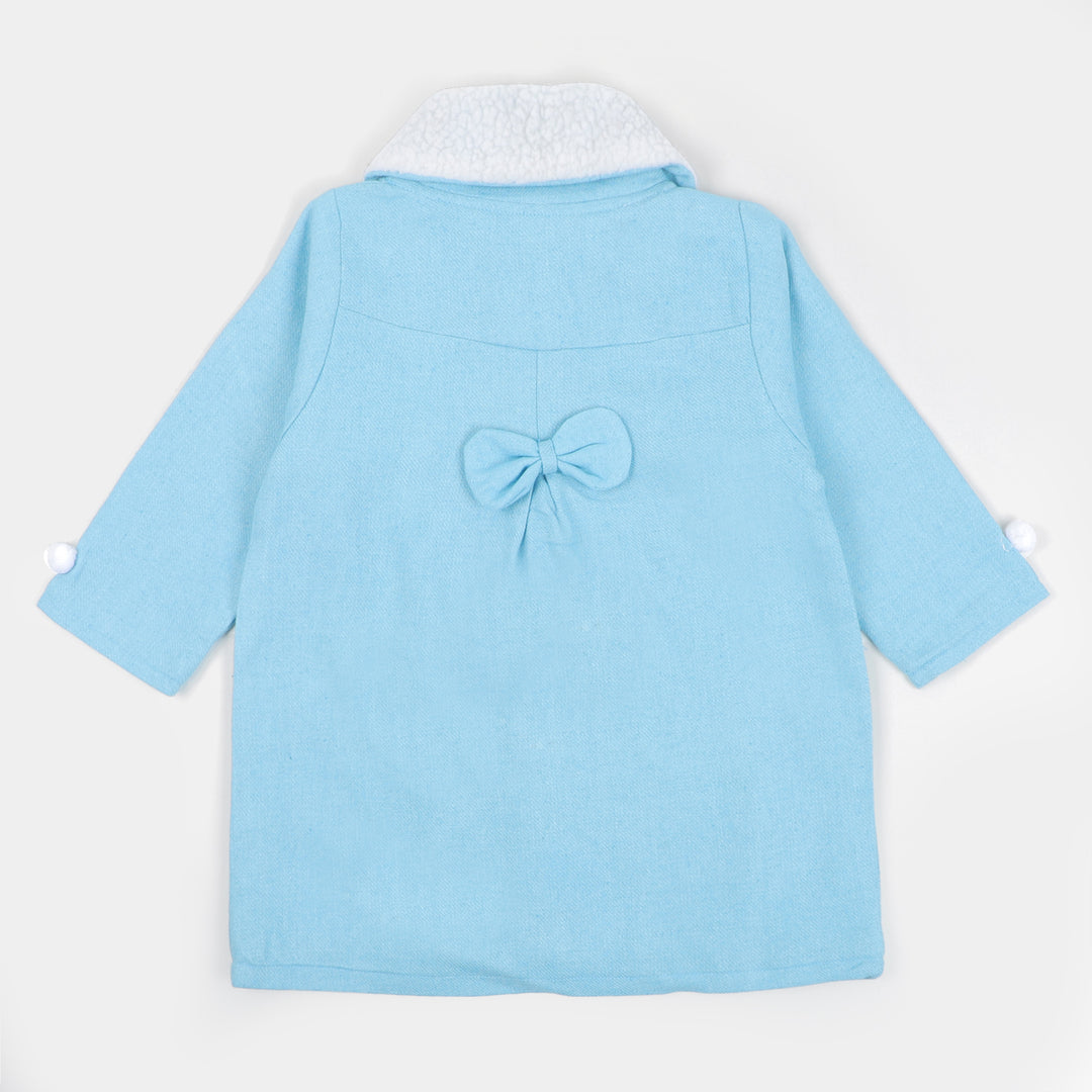 Girls Woolen Trench Coat - SKY BLUE