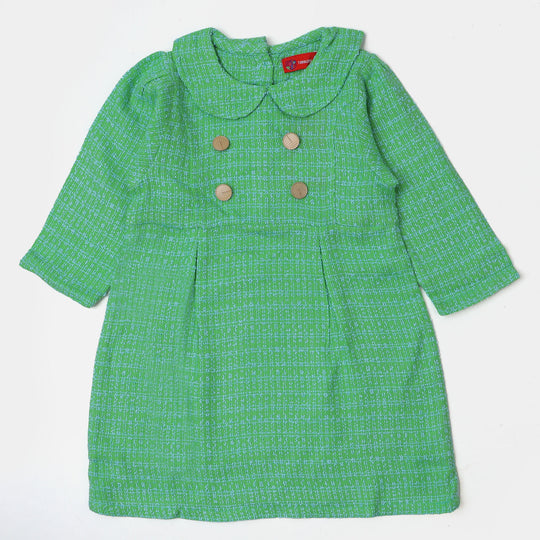 Knitted Girls Trench Coat - Green