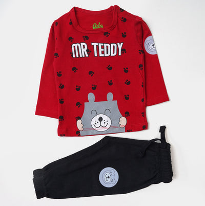 Infant Boys Knitted Suit Mr Bear - Red