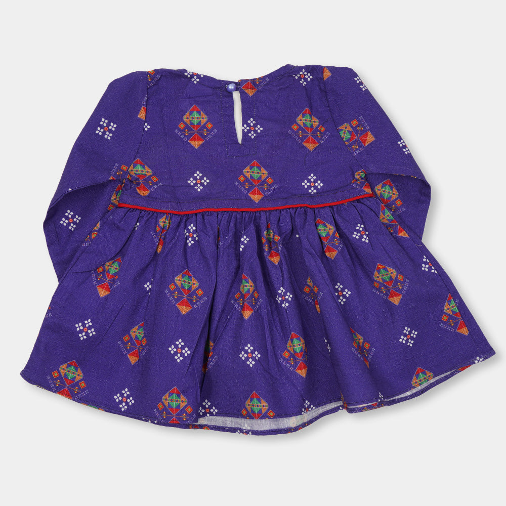 Infant Girls Digital Print Kurti Glaze - Purple