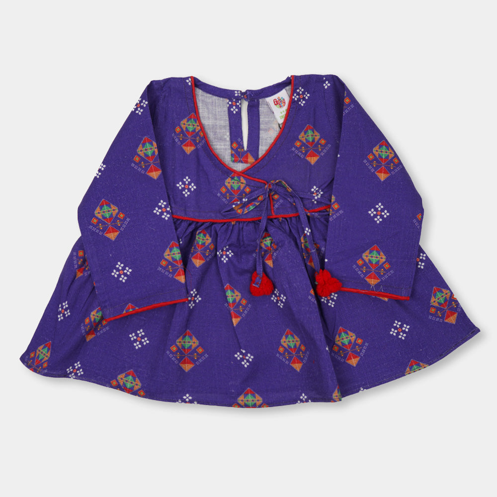 Infant Girls Digital Print Kurti Glaze - Purple