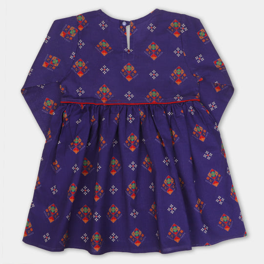 Girls Digital Print Kurti Glaze - Purple