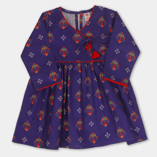 Girls Digital Print Kurti Glaze - Purple