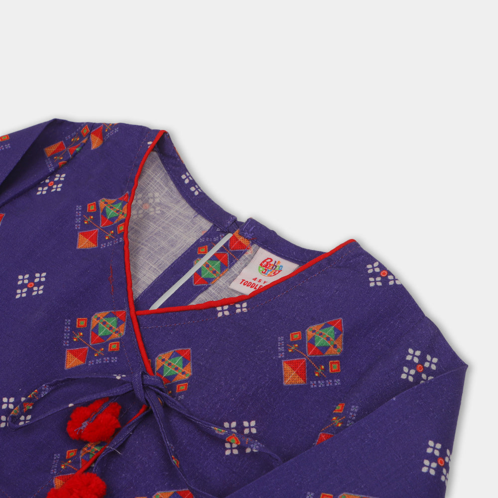 Girls Digital Print Kurti Glaze - Purple