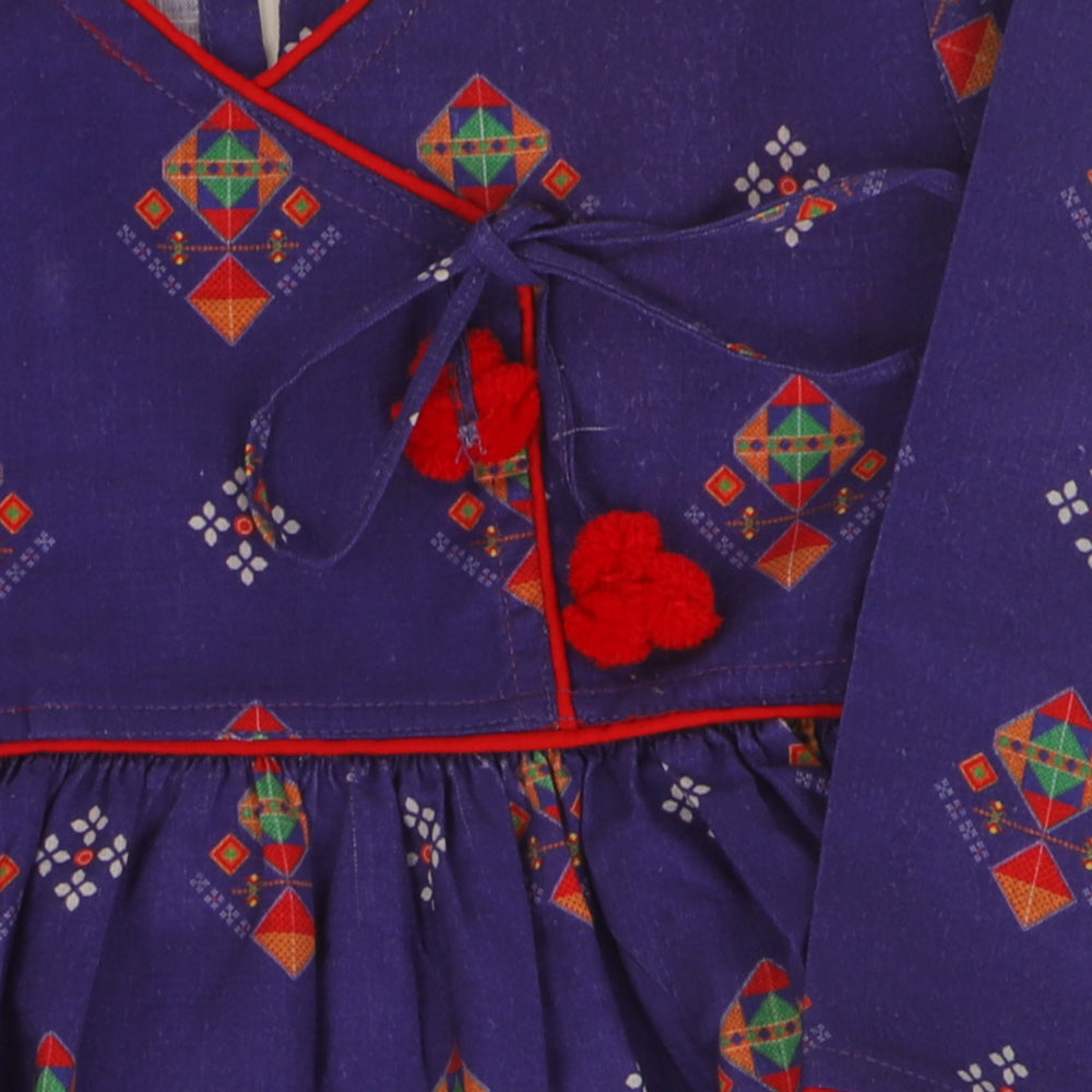 Girls Digital Print Kurti Glaze - Purple