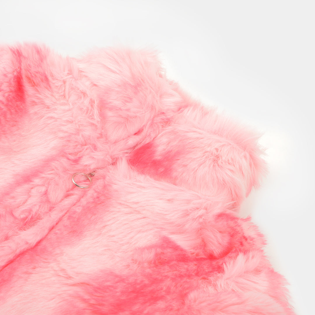 Girls Knitted Fur Jacket - Pink