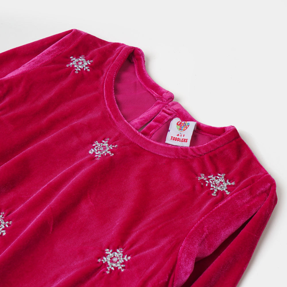 Girls Velvet EMB Top Winter Vibes - Pink