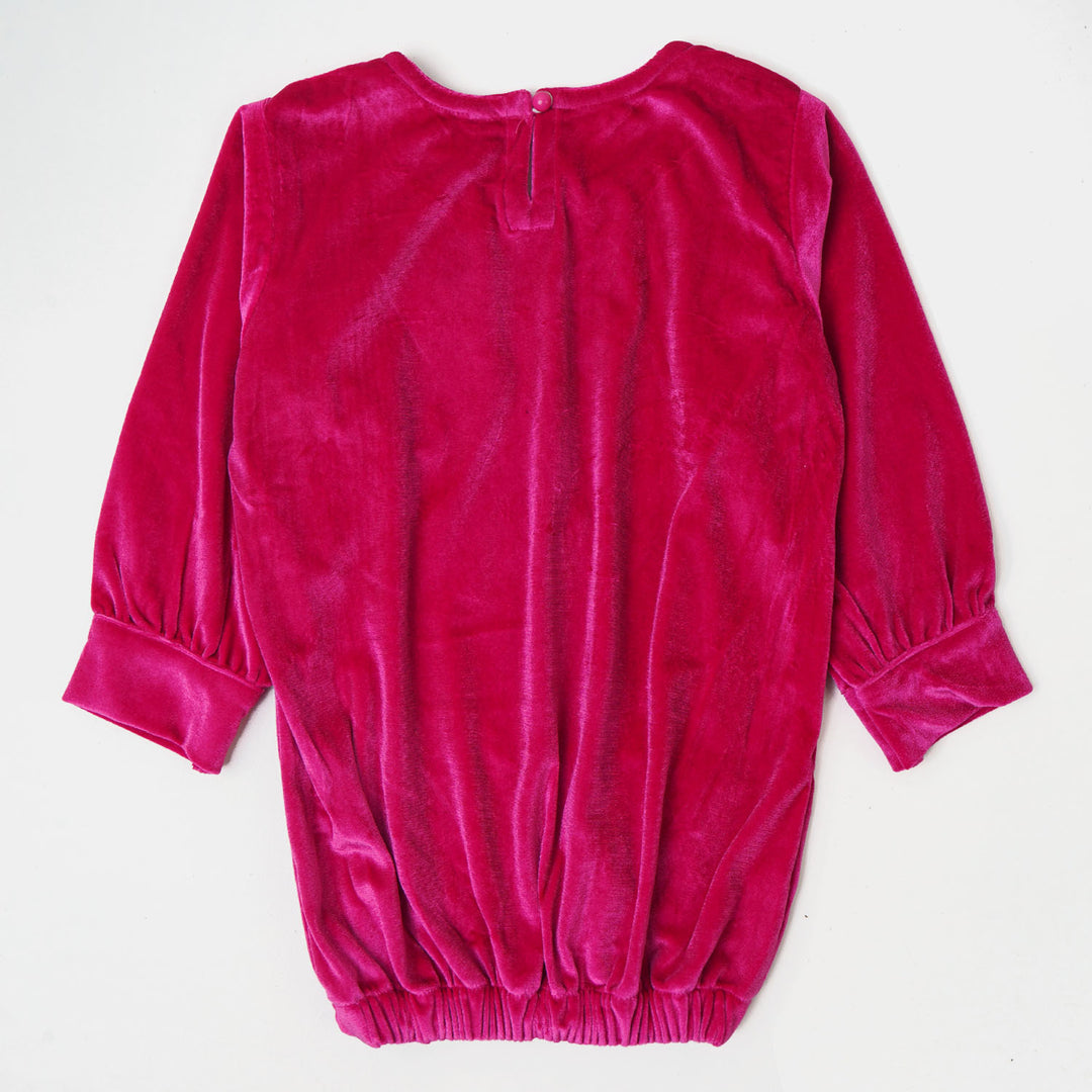 Girls Velvet EMB Top Winter Vibes - Pink