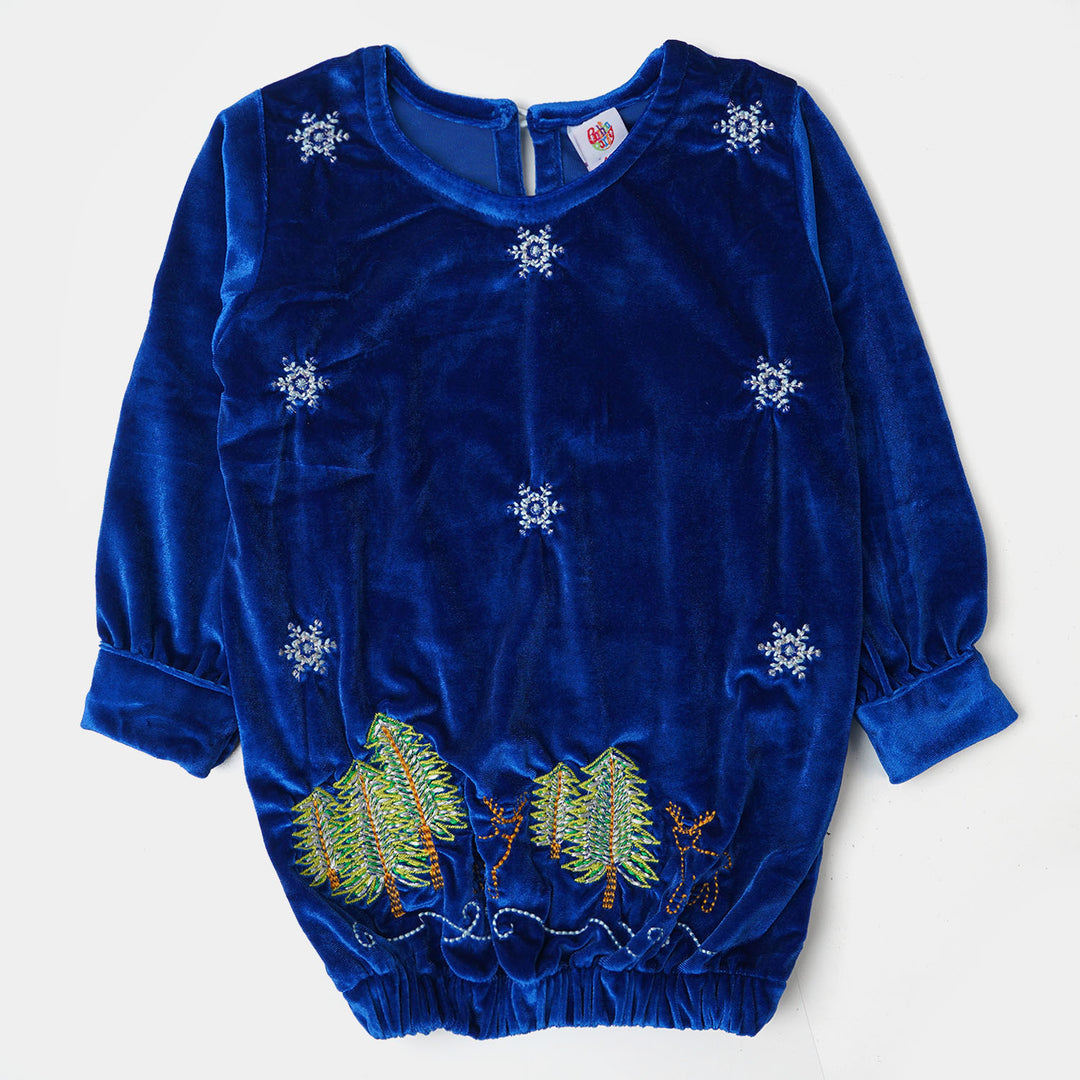 Girls Velvet EMB Top Winter Vibes - Royal Blue