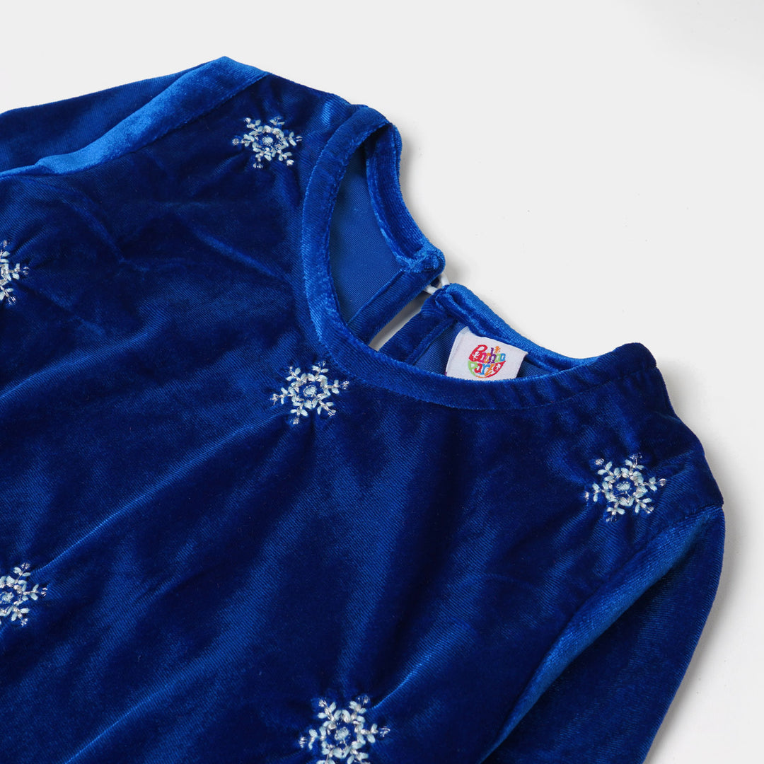 Girls Velvet EMB Top Winter Vibes - Royal Blue