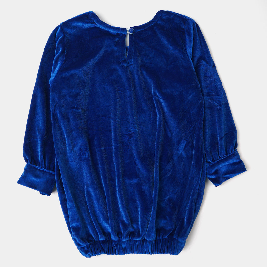 Girls Velvet EMB Top Winter Vibes - Royal Blue