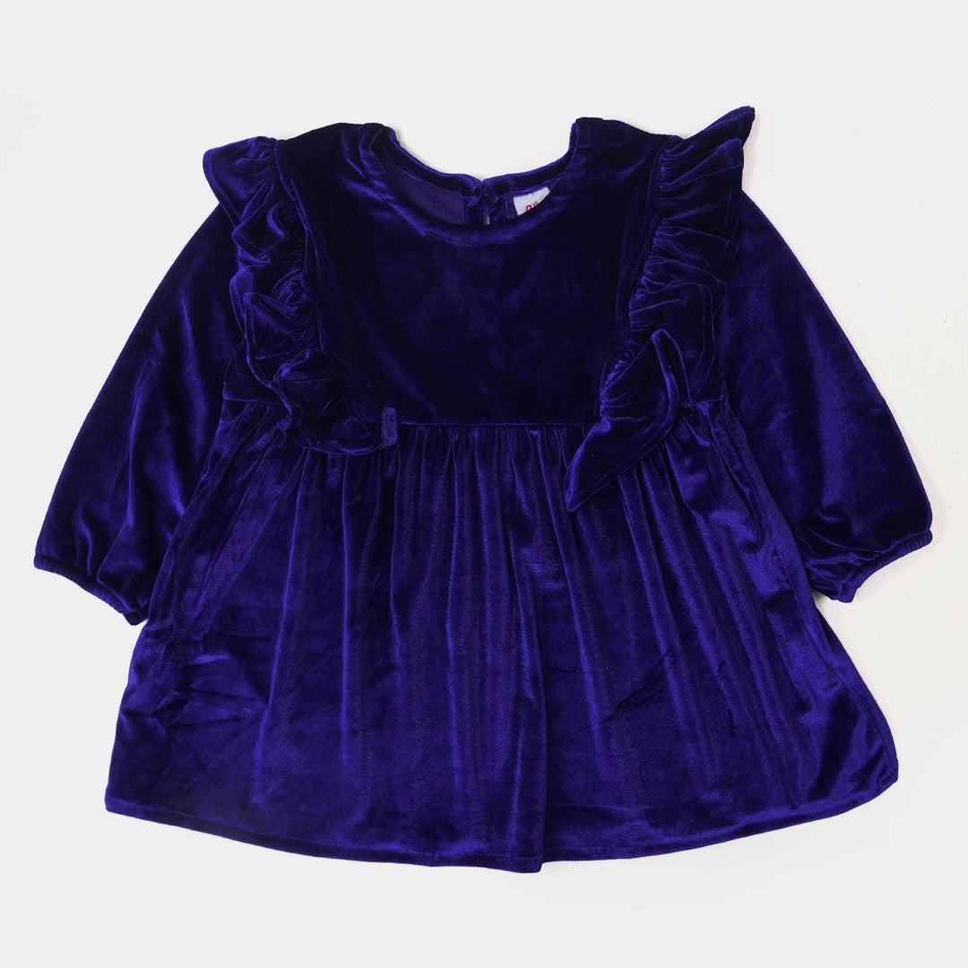 Girls Velvet Plain Top Ruffled - Purple