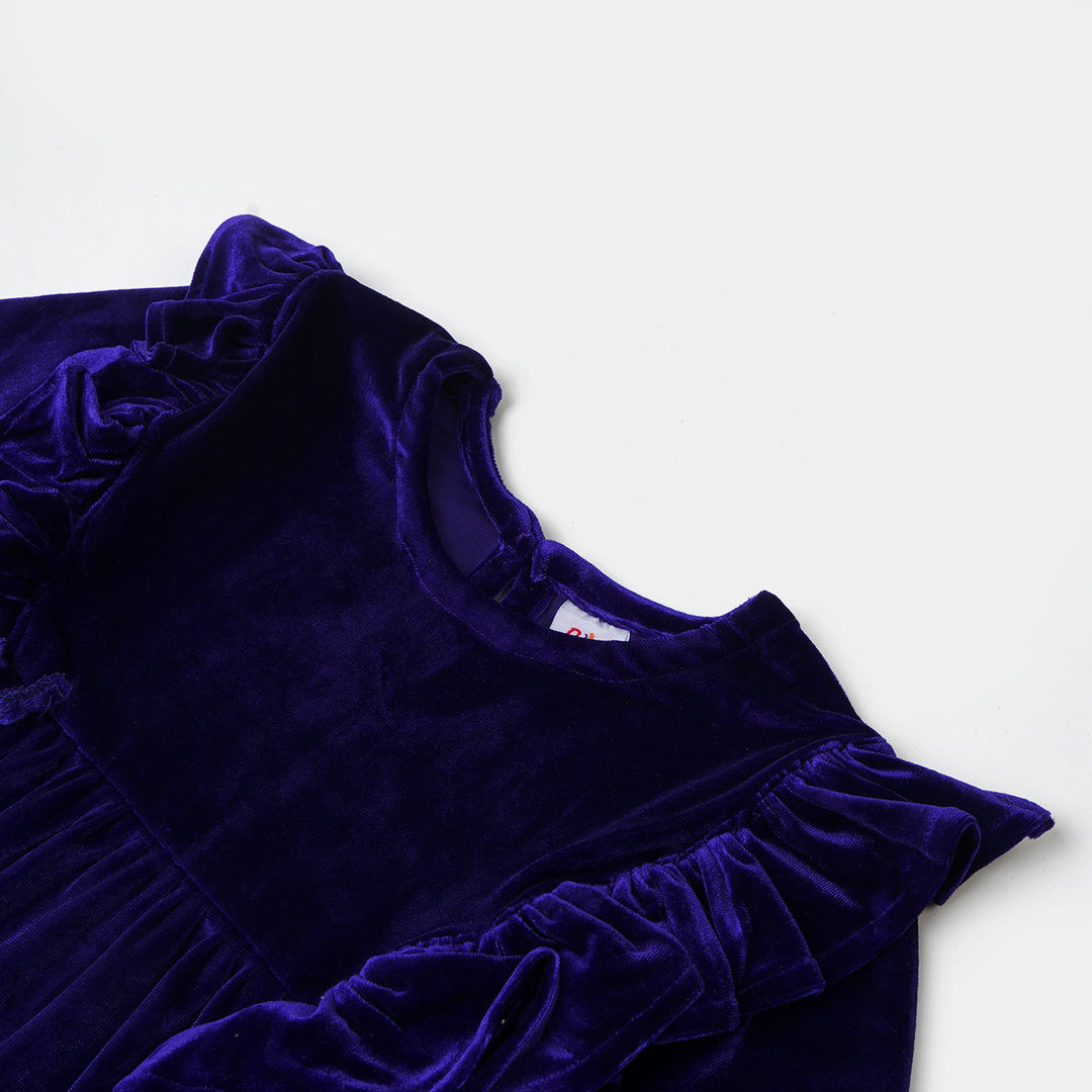 Girls Velvet Plain Top Ruffled - Purple