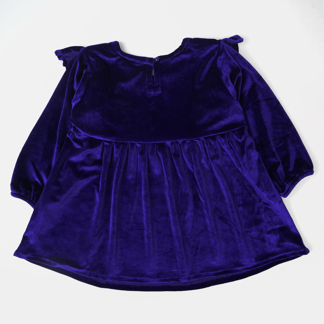 Girls Velvet Plain Top Ruffled - Purple