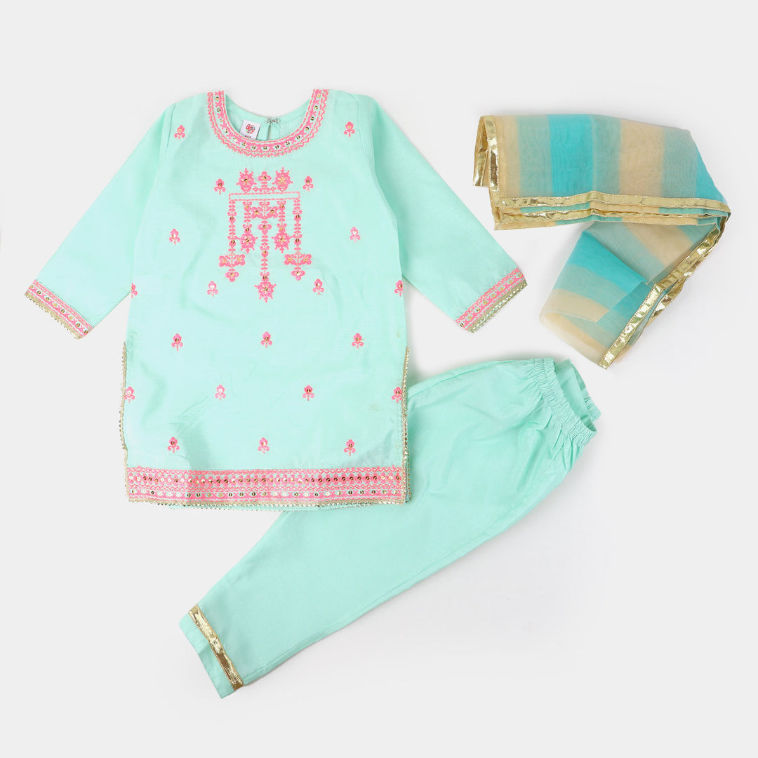 Girls Fancy Glitter 3PCs Suit - Aqua Green