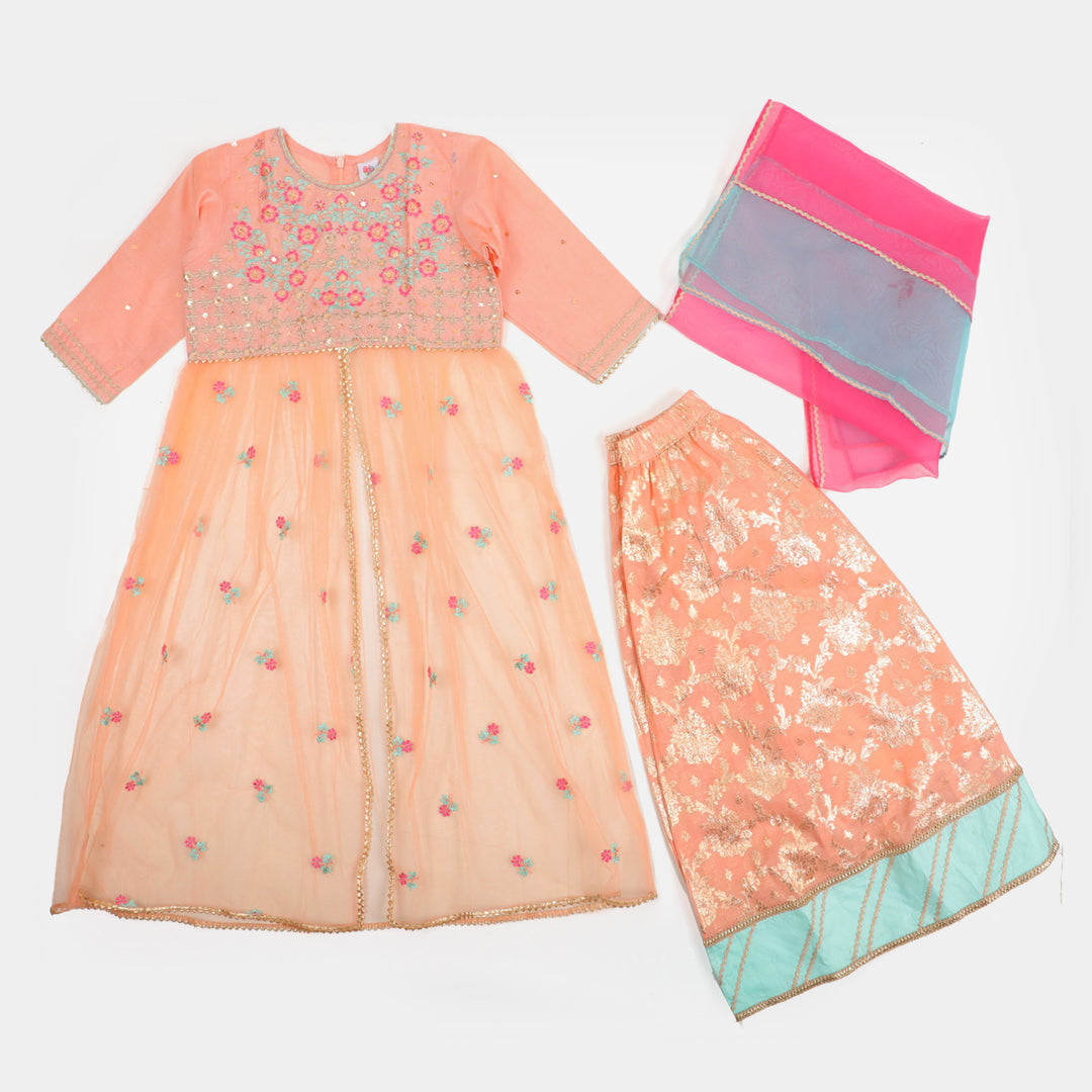 Stylish Girls 3Pcs Fancy Bano - Light Peach