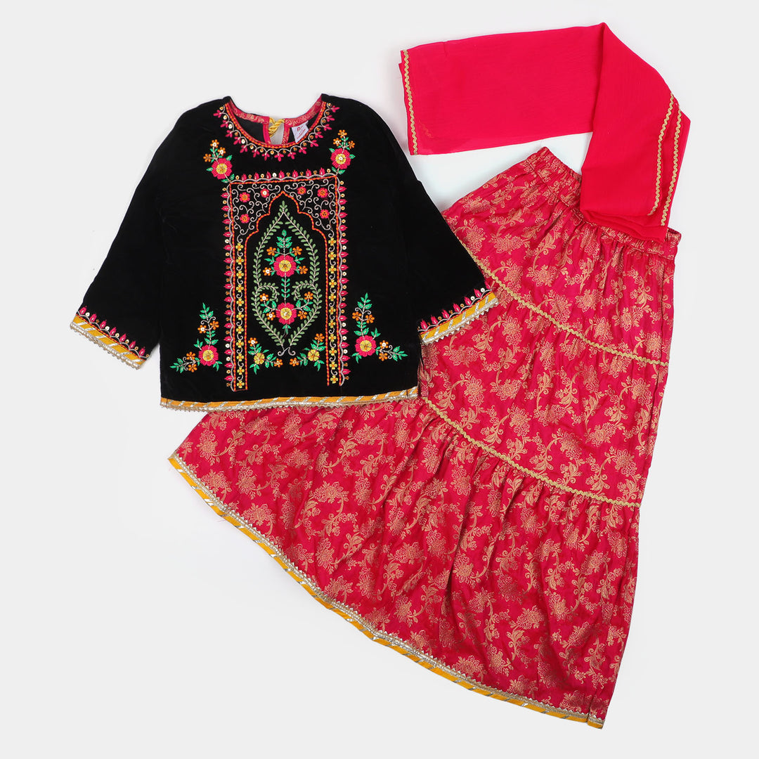 Girls 3Pcs Fancy Suit - BLACK