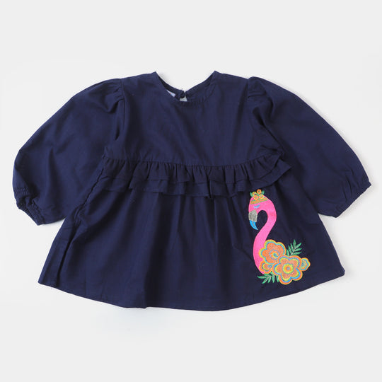 Girls EMB Top Flamingo-Navy