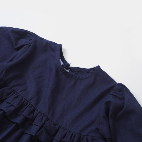 Girls EMB Top Flamingo-Navy