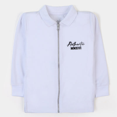 Boys Zipper Polo F/S Shirt Authentic-White